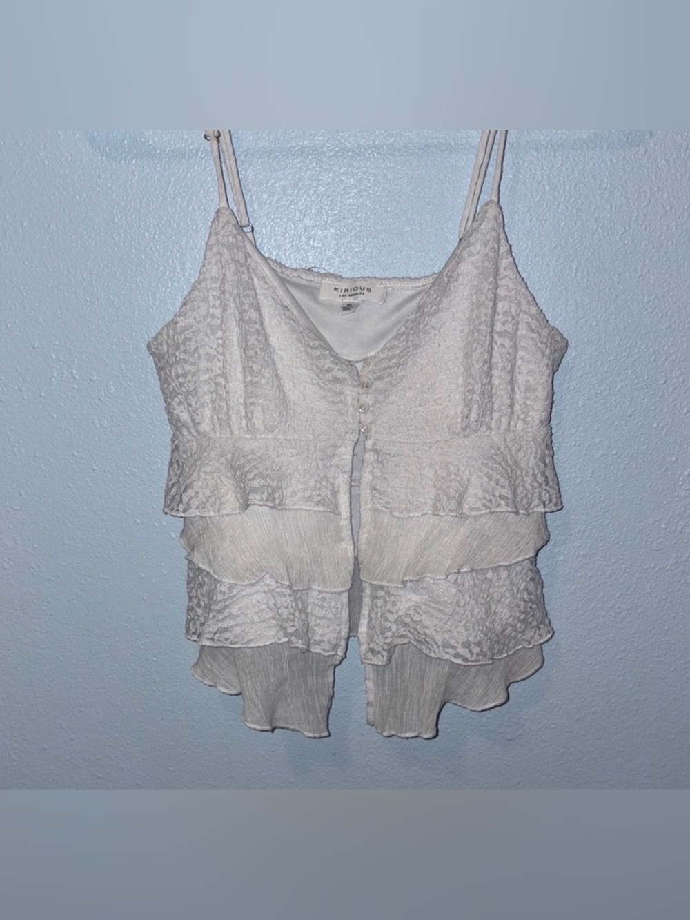 KIRIOUS LOS ANGELES Elegant White tiered Lace Ruffle Tank Top Medium